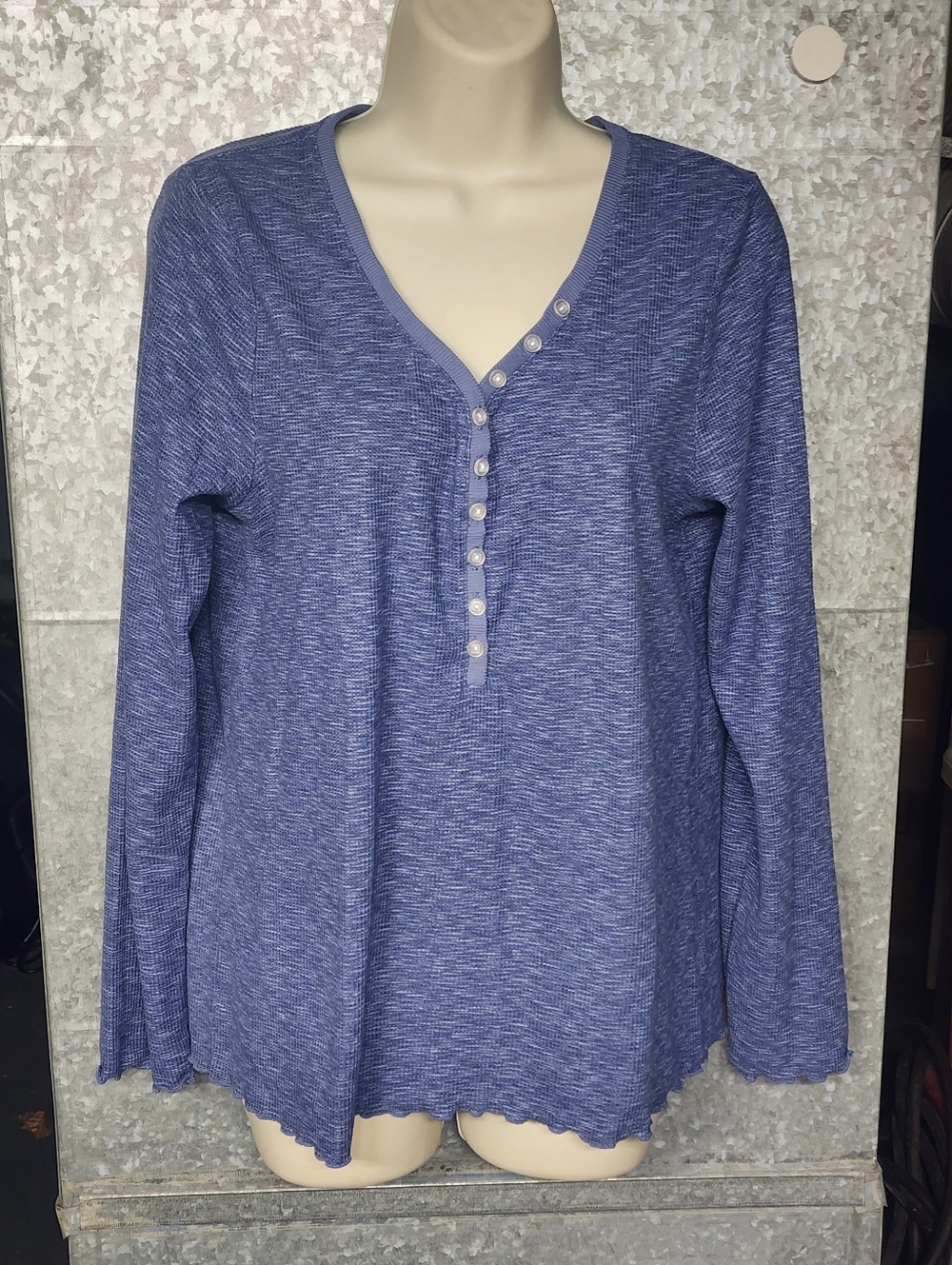 Ande Blue 2pc PJ Pants Set Henley Top Womens Large